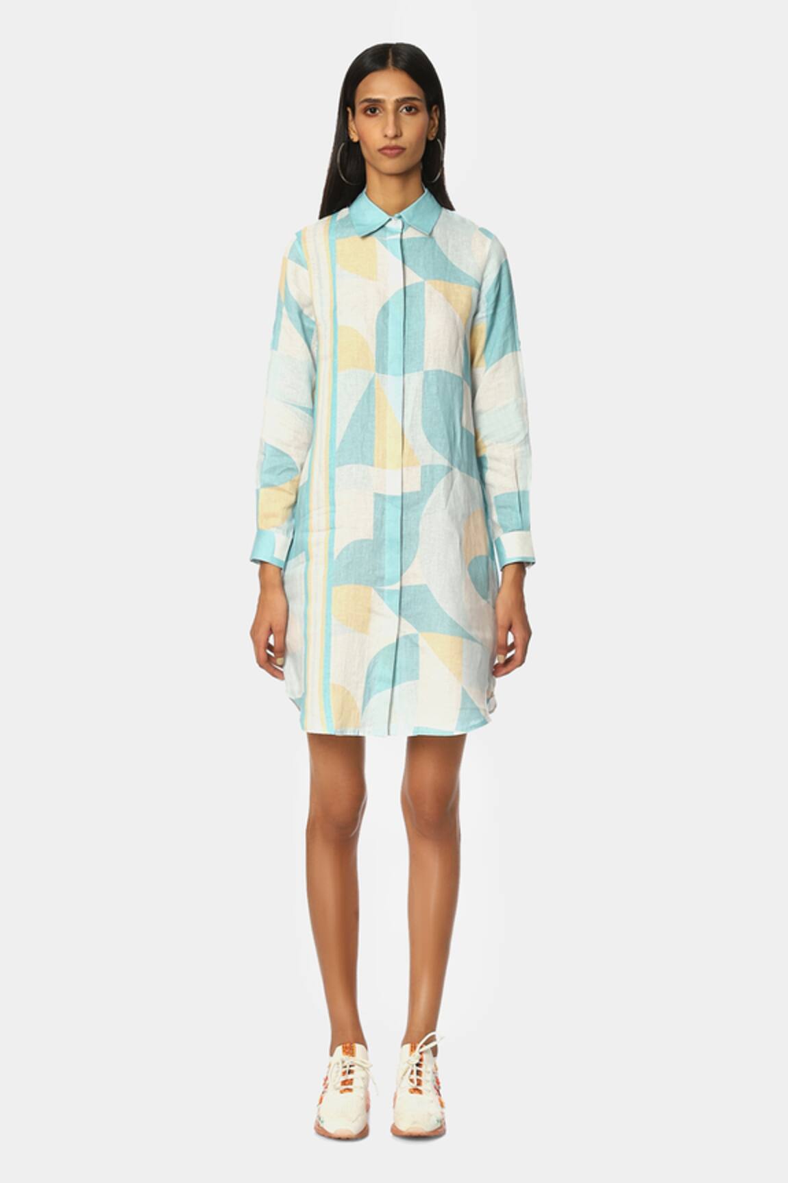 Satya Paul Linen Geometric Pattern Shirt Tunic