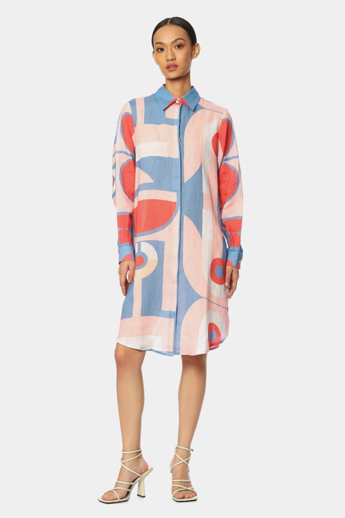 Satya Paul Linen Colaba Geometric Pattern Shirt Tunic