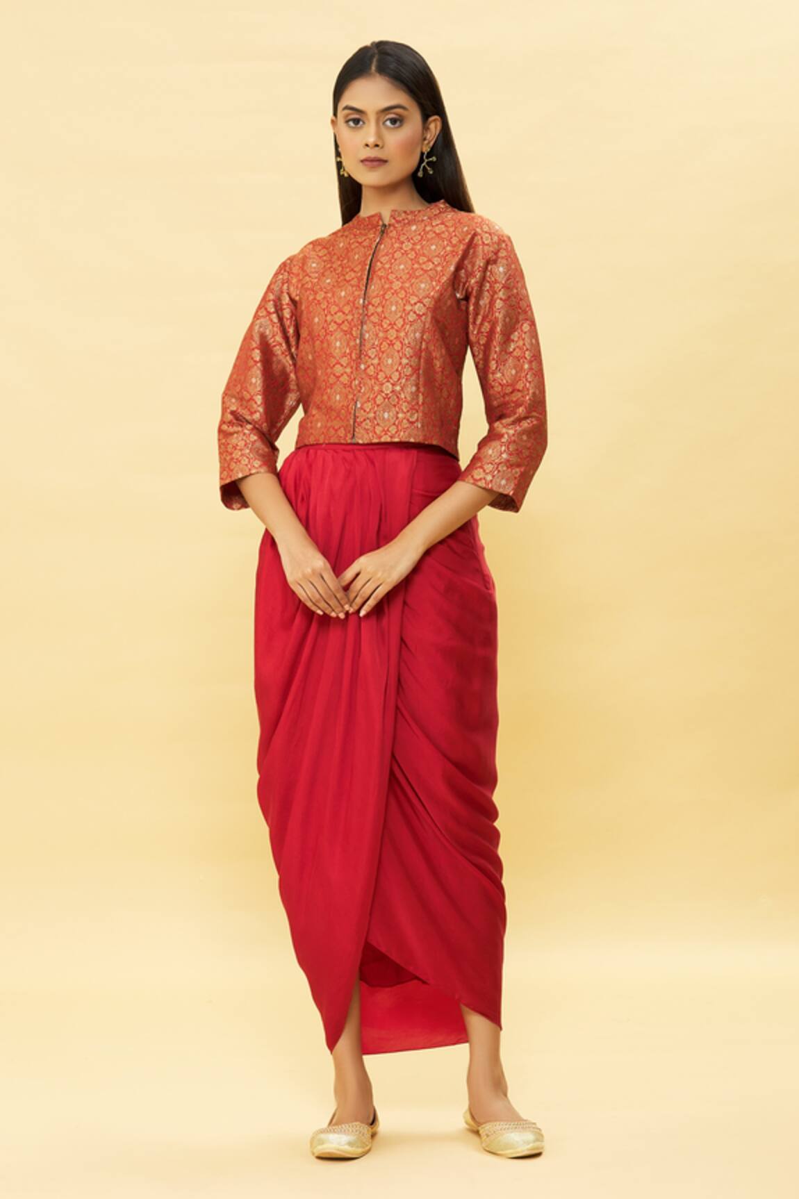 Pinki Sinha Banarasi Silk Jacket & Draped Skirt Set