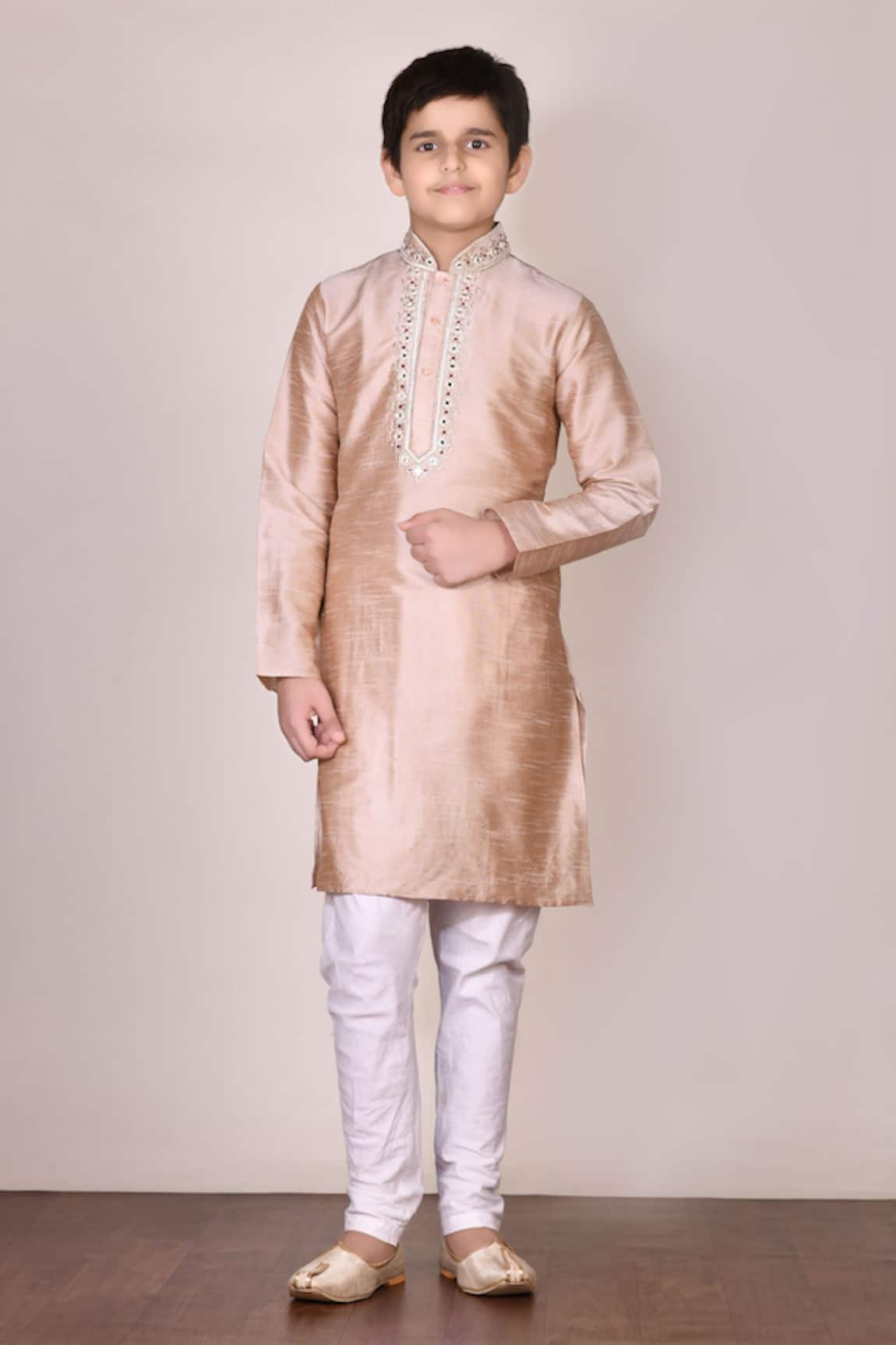 Petite Pomme Beige Silk Kurta Set 
