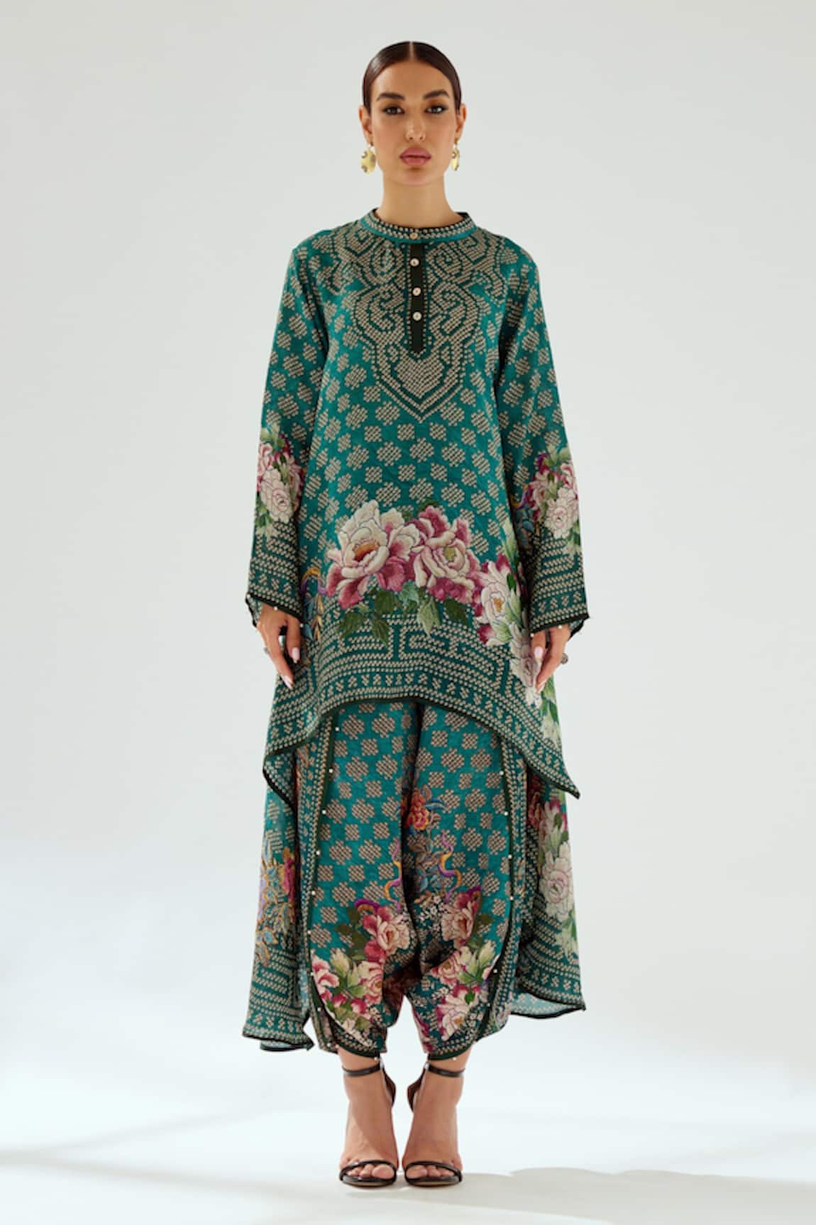 Rajdeep Ranawat Afreen Flared Geometric Pattern Silk Tunic