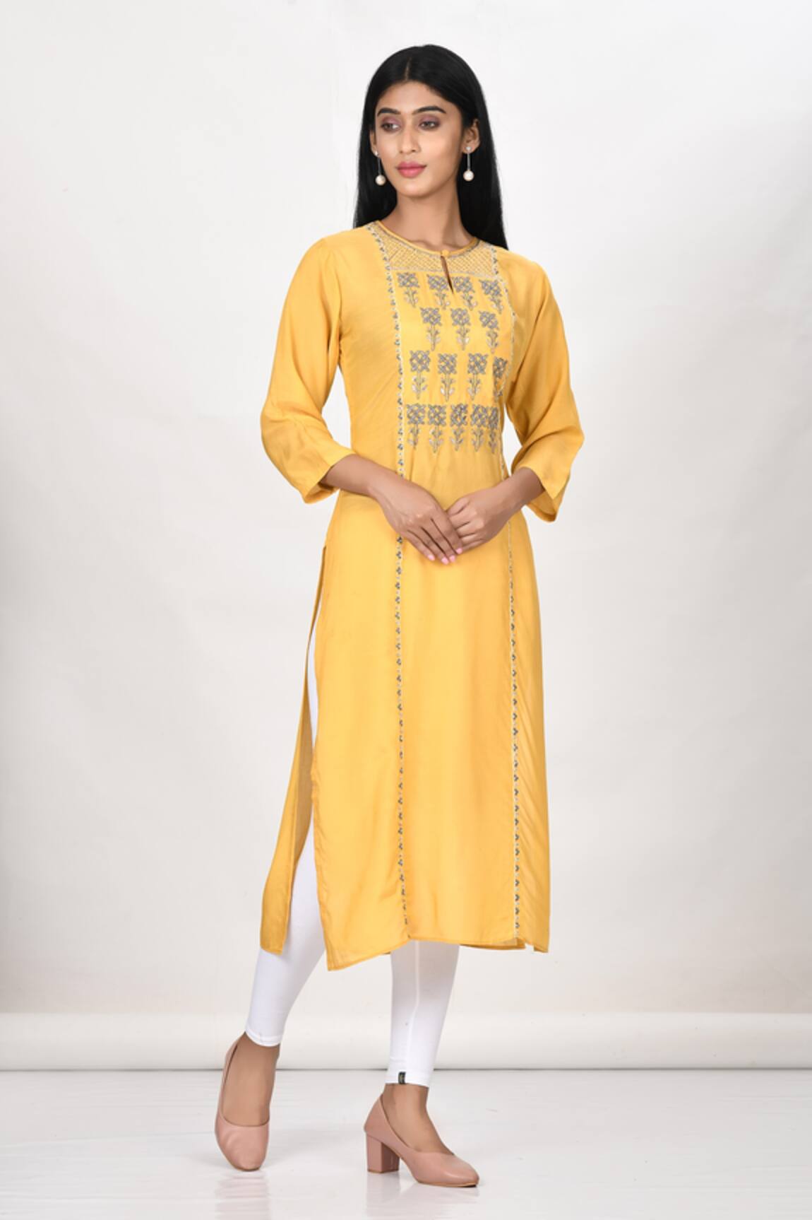 Khwaab By Sanjana Lakhani Floral Motif Embroidered Yellow Kurta 