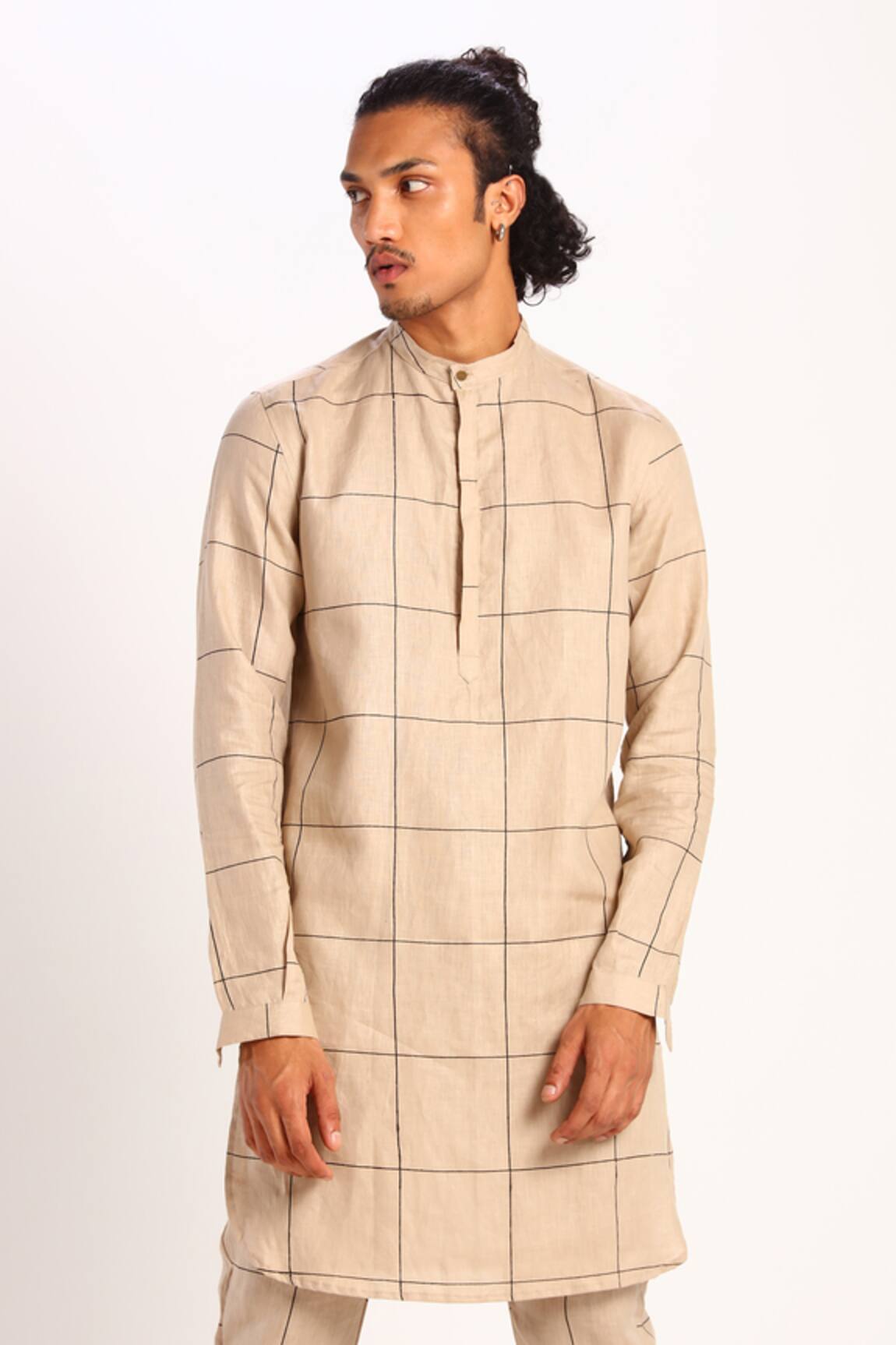 Son of A Noble Snob Linen Checkered Short Kurta