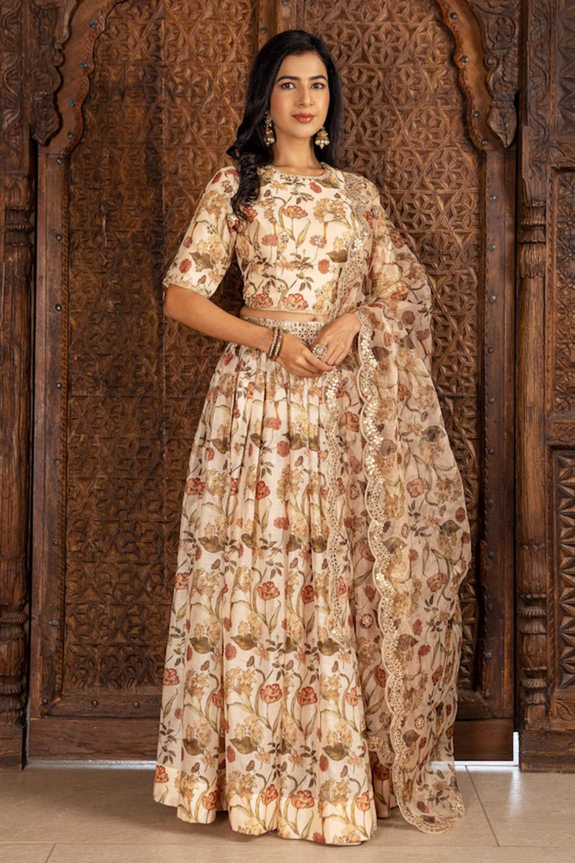 Inara Jaipur Chanderi Floral Print Lehenga Set