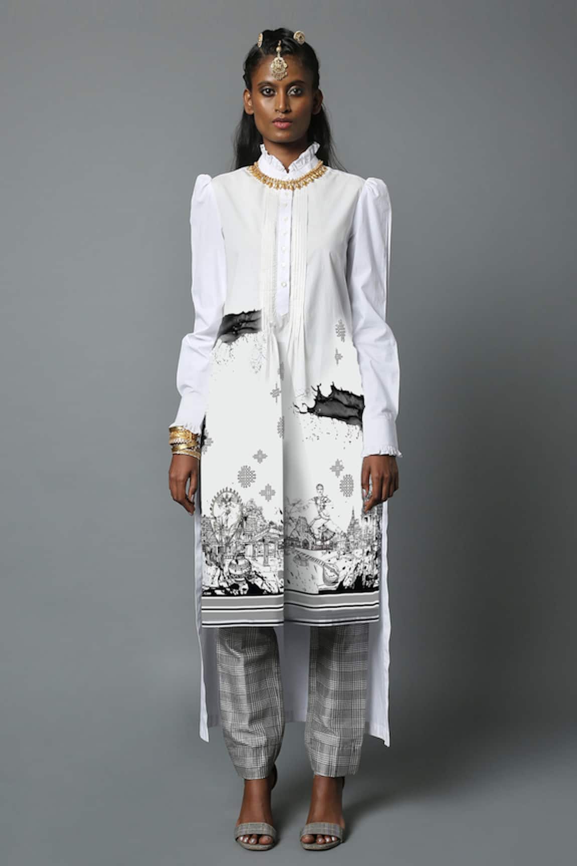 House Of Three Tamil Nadu Line Art Kurta  