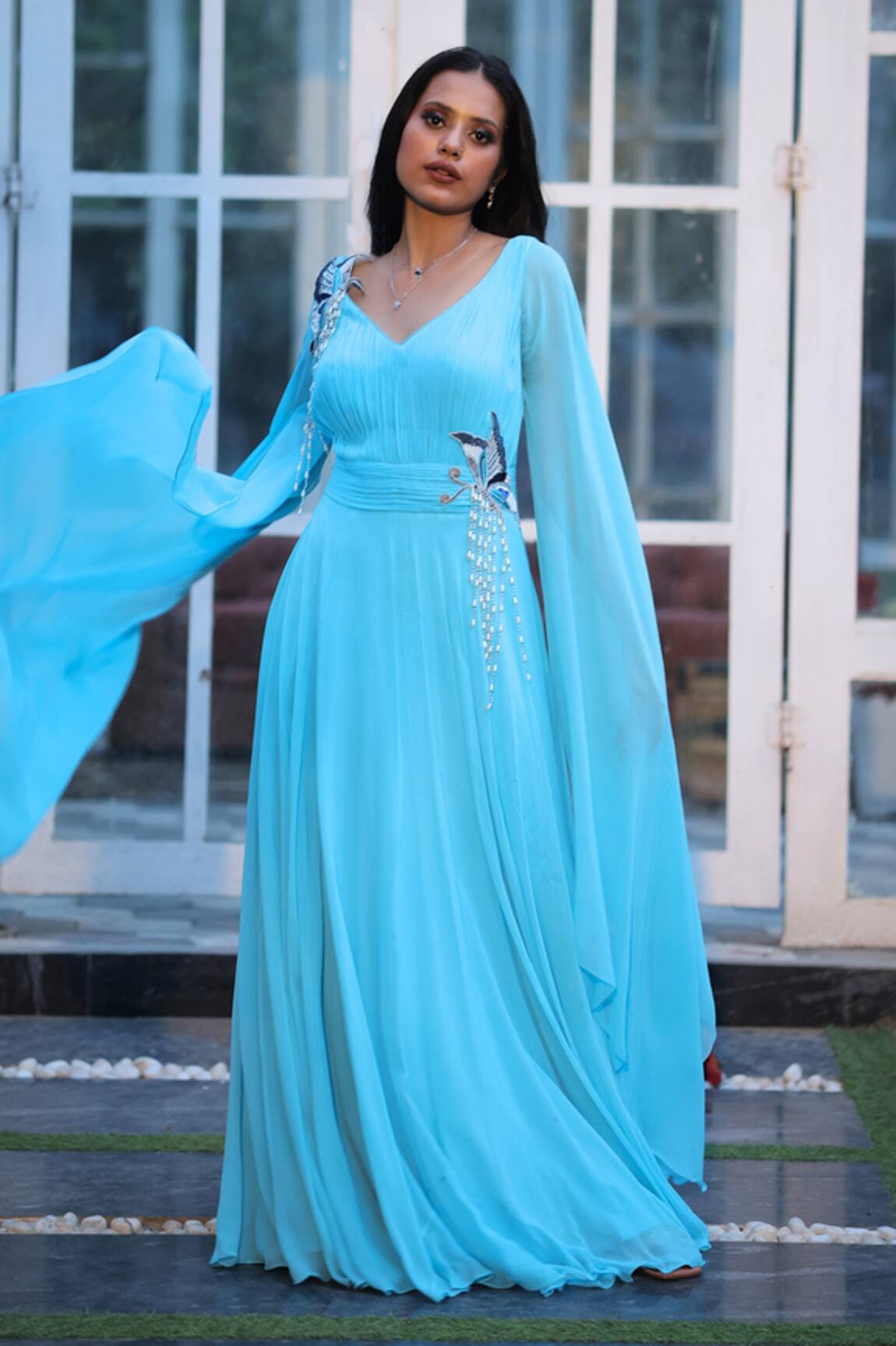 Party Wear Sky blue Designer Net Evening Gown at Rs 5000 in Jaipur | ID:  21764739497