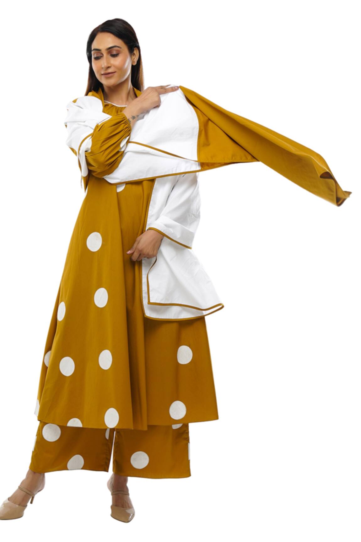 Khat Yellow Polka Dot Dress Pant Co-ord Set