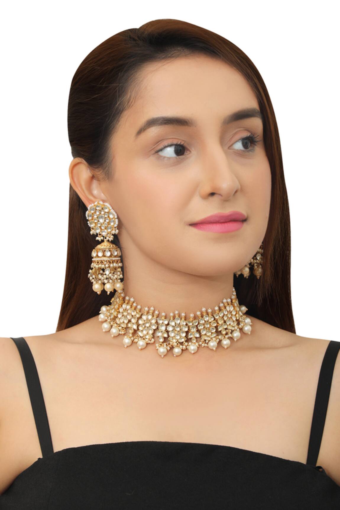 Riana Jewellery Floral Stone Choker Set 