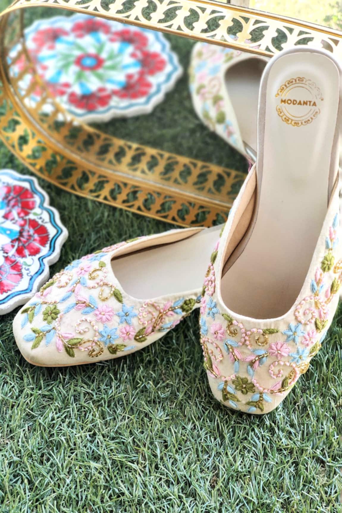 Modanta Footwear Floral Embroidered Mules 