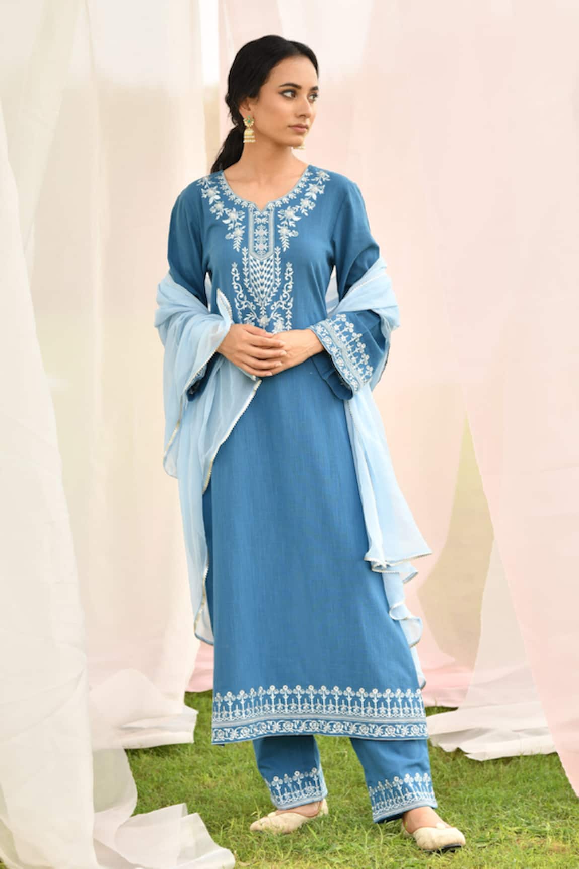 Seher Jaipur Jiya Floral Embroidered Kurta Pant Set 