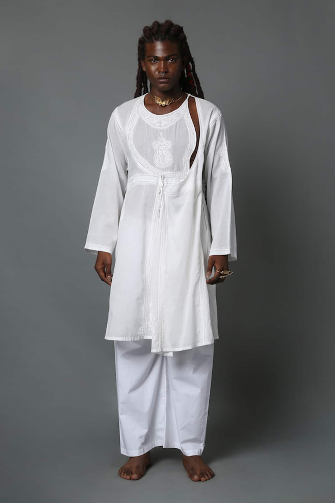 House Of Three Arsalan Chikan Work Angrakha Kurta 
