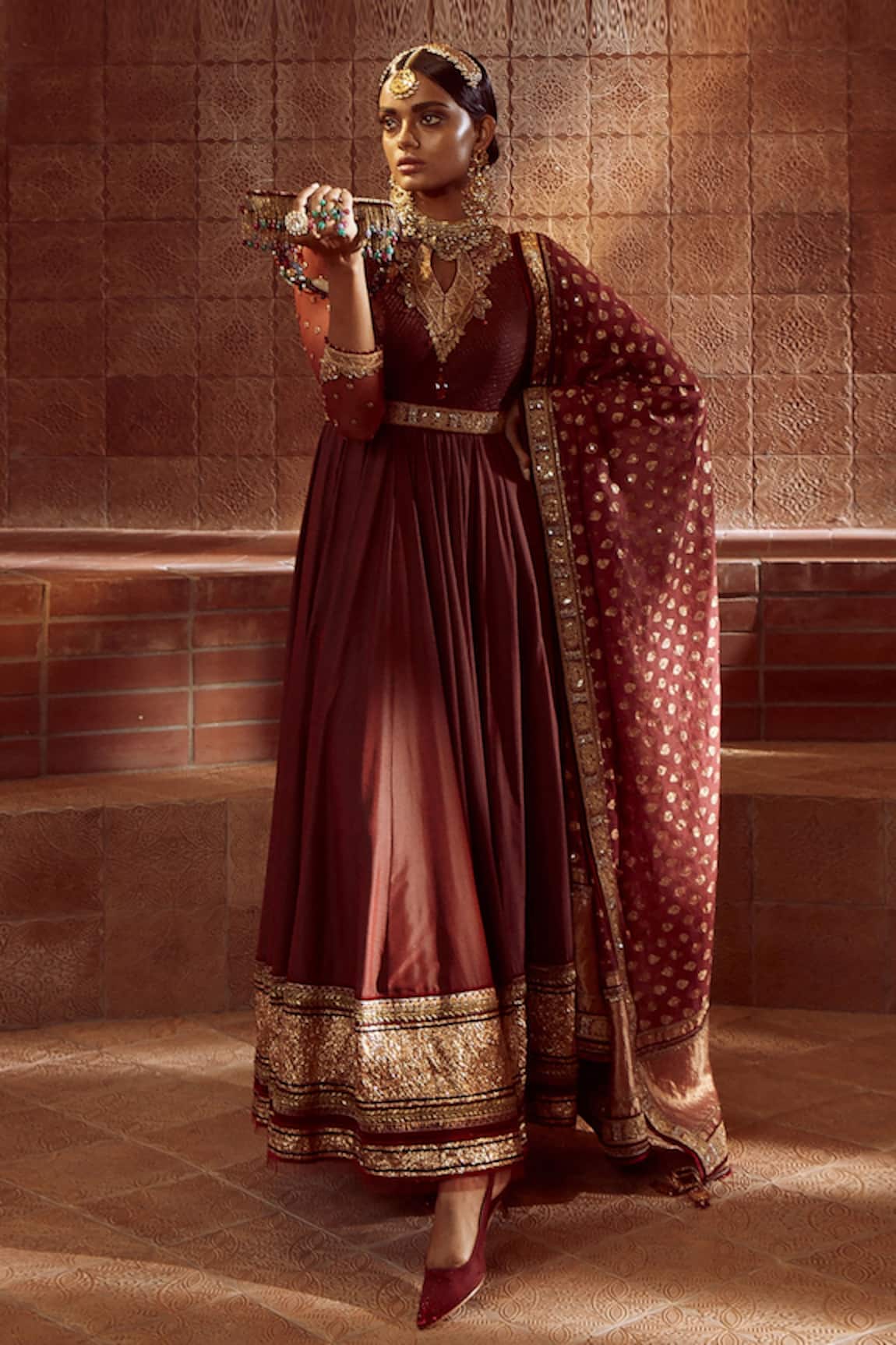 Tarun Tahiliani Spun Silk Tussar Embroidered Anarkali Set 