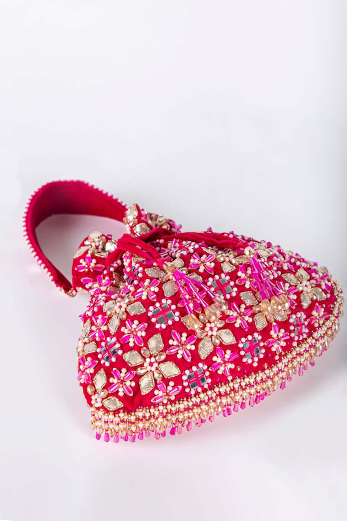 Eena Ziva Velvet Gota Embellished Potli Bag