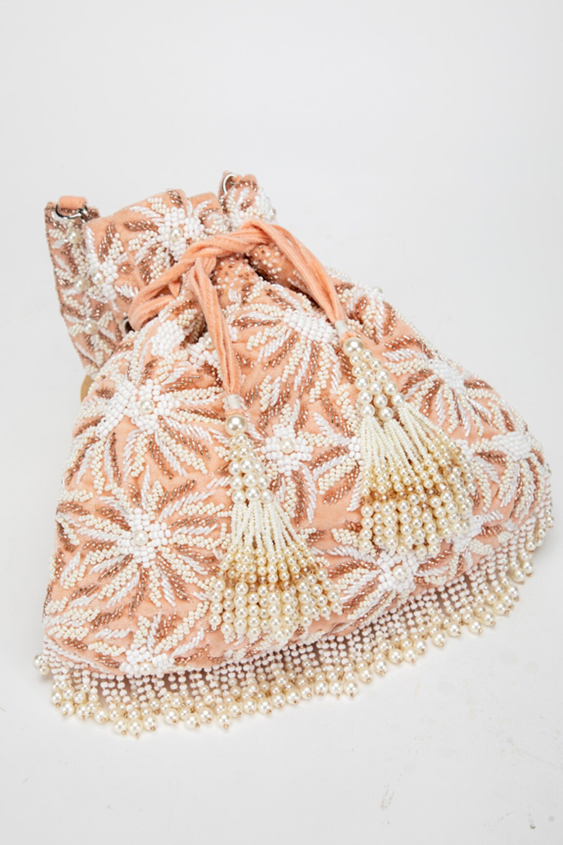 White Velvet Potli Bag by EENA