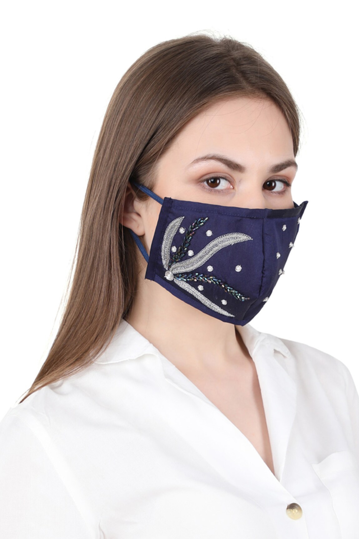 Puneet Gupta Embroidered Face Mask with Chain Single Pc