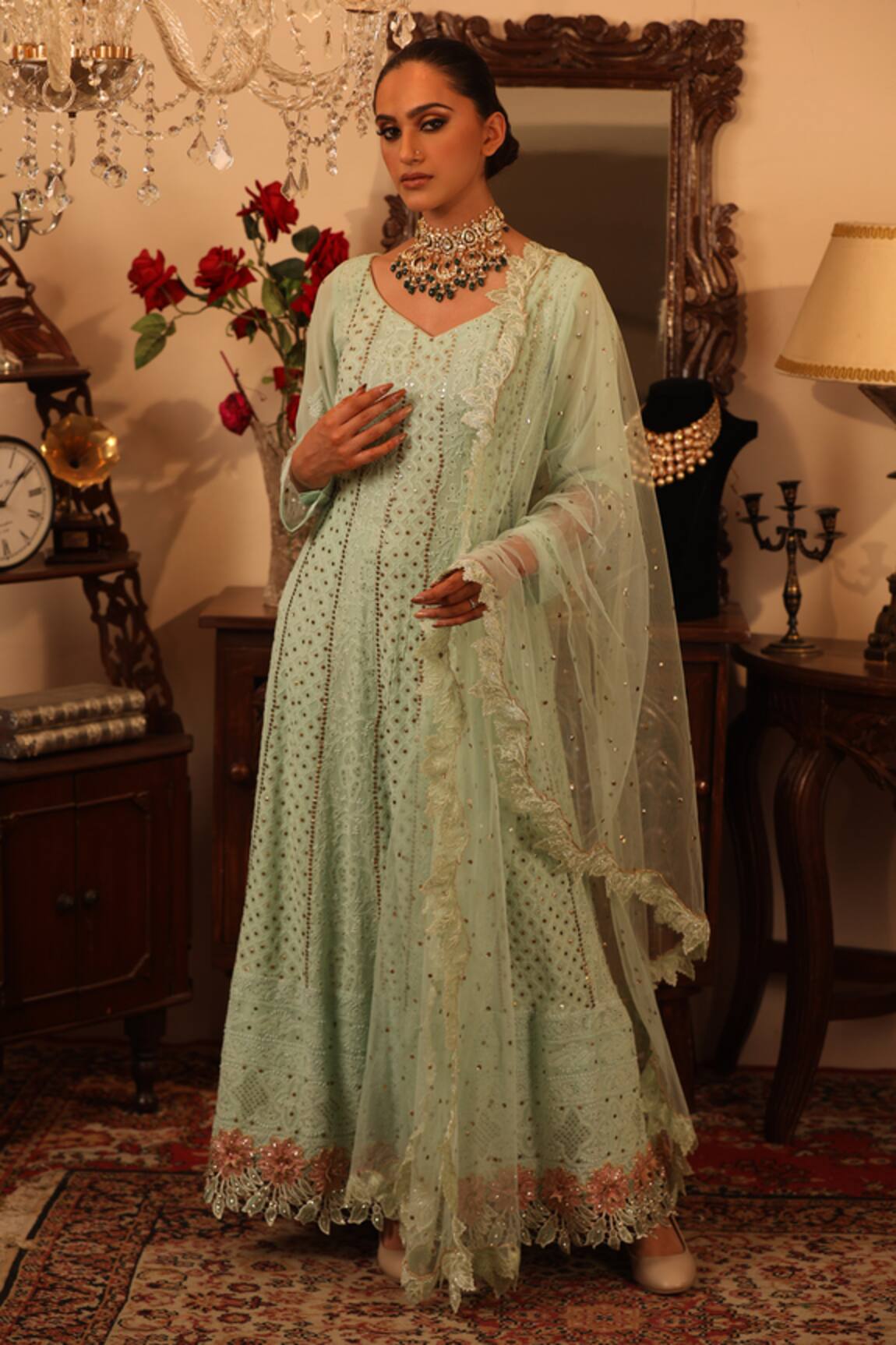 Ruh Clothing Chikankari Embroidered Anarkali with Dupatta