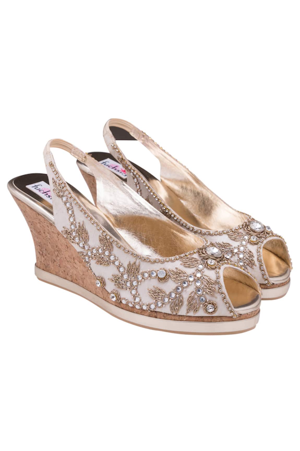Fuchsia Beige floral embroidered peeptoes 