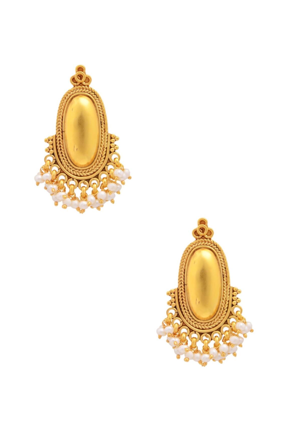 Sangeeta Boochra Gold plated drop earrings with pearls