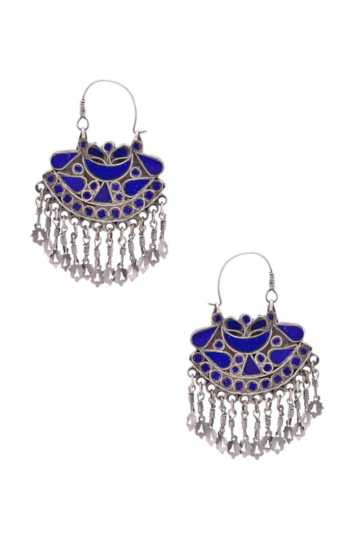 Sangeeta Boochra Antique silver & royal blue danglers