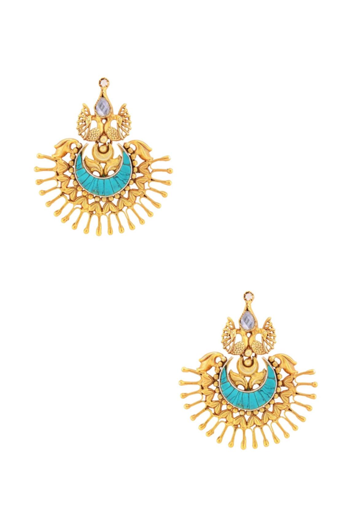 Sangeeta Boochra Gold plated peacock earrings with turquoise stone