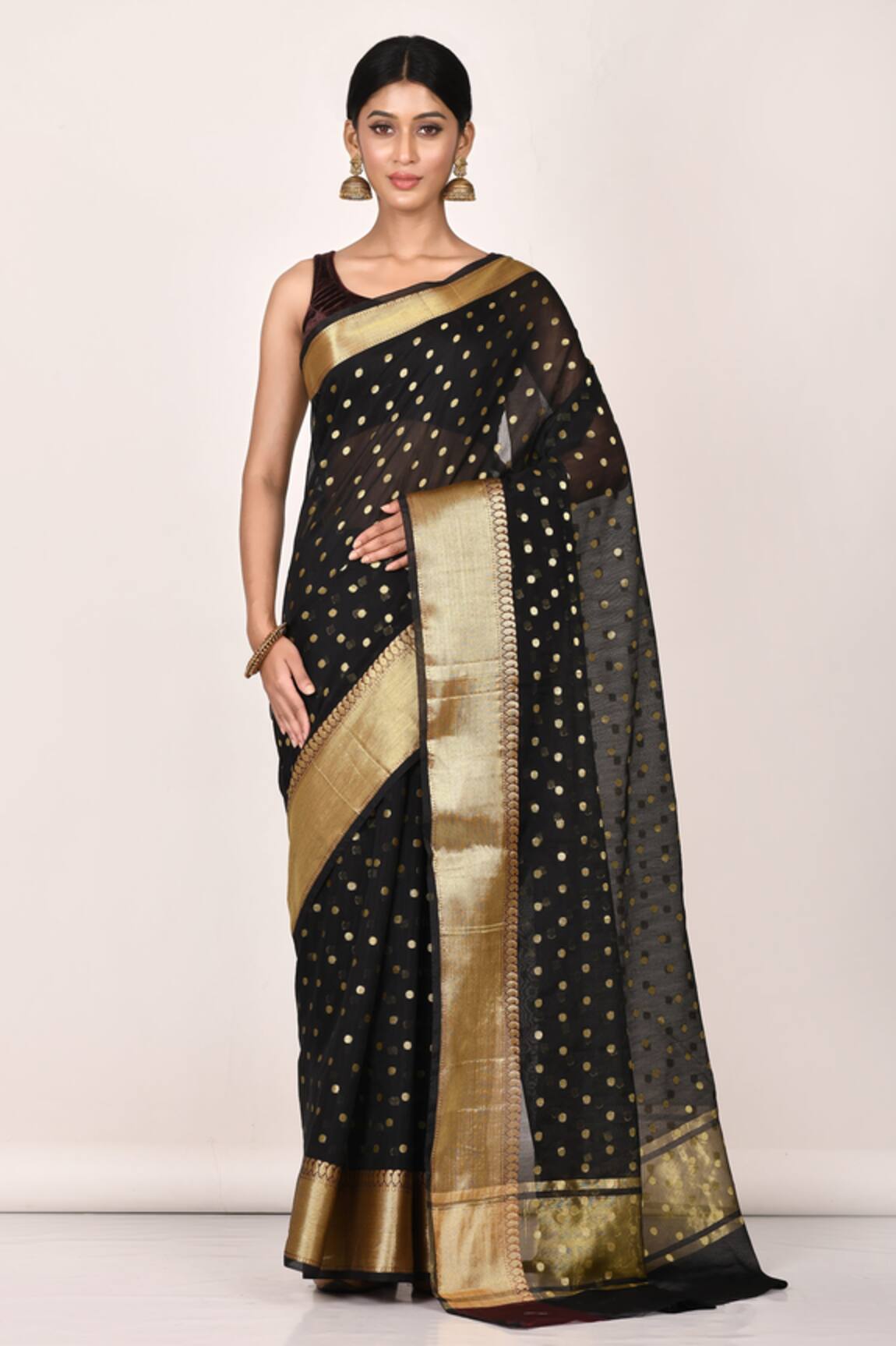 Aryavir Malhotra Banarasi Cotton Silk Polka Dot Saree