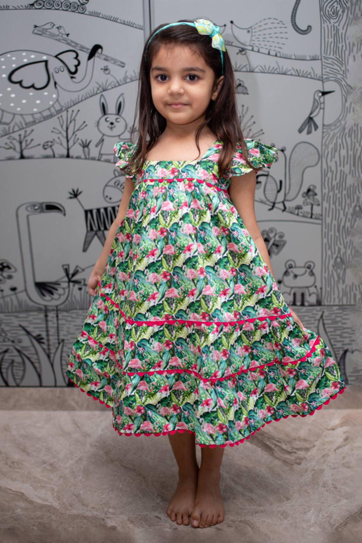 Ribbon Candy Bird Print Dress