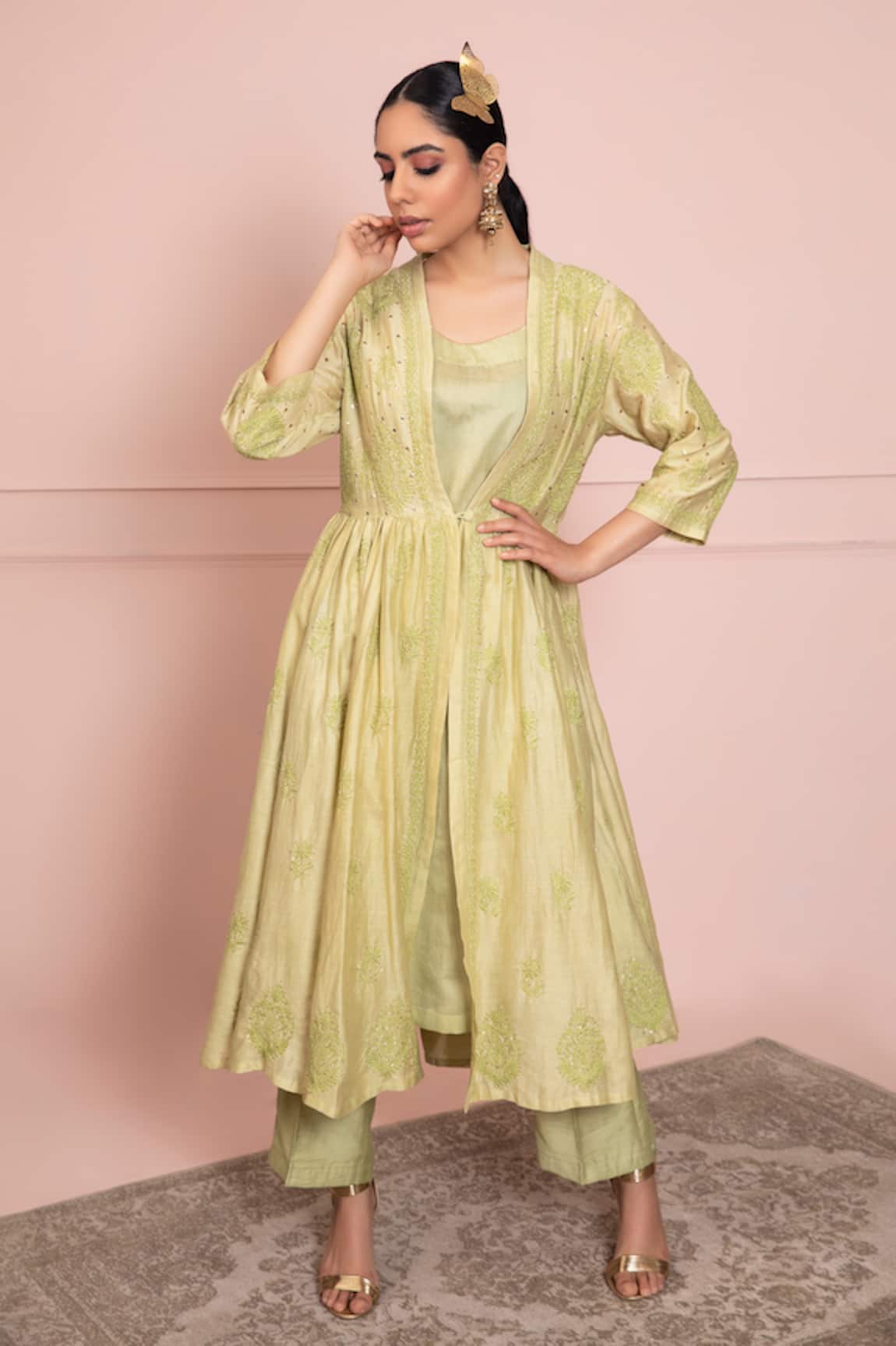 Ruh Clothing Chikankari Chanderi Anarkali Jacket Set 