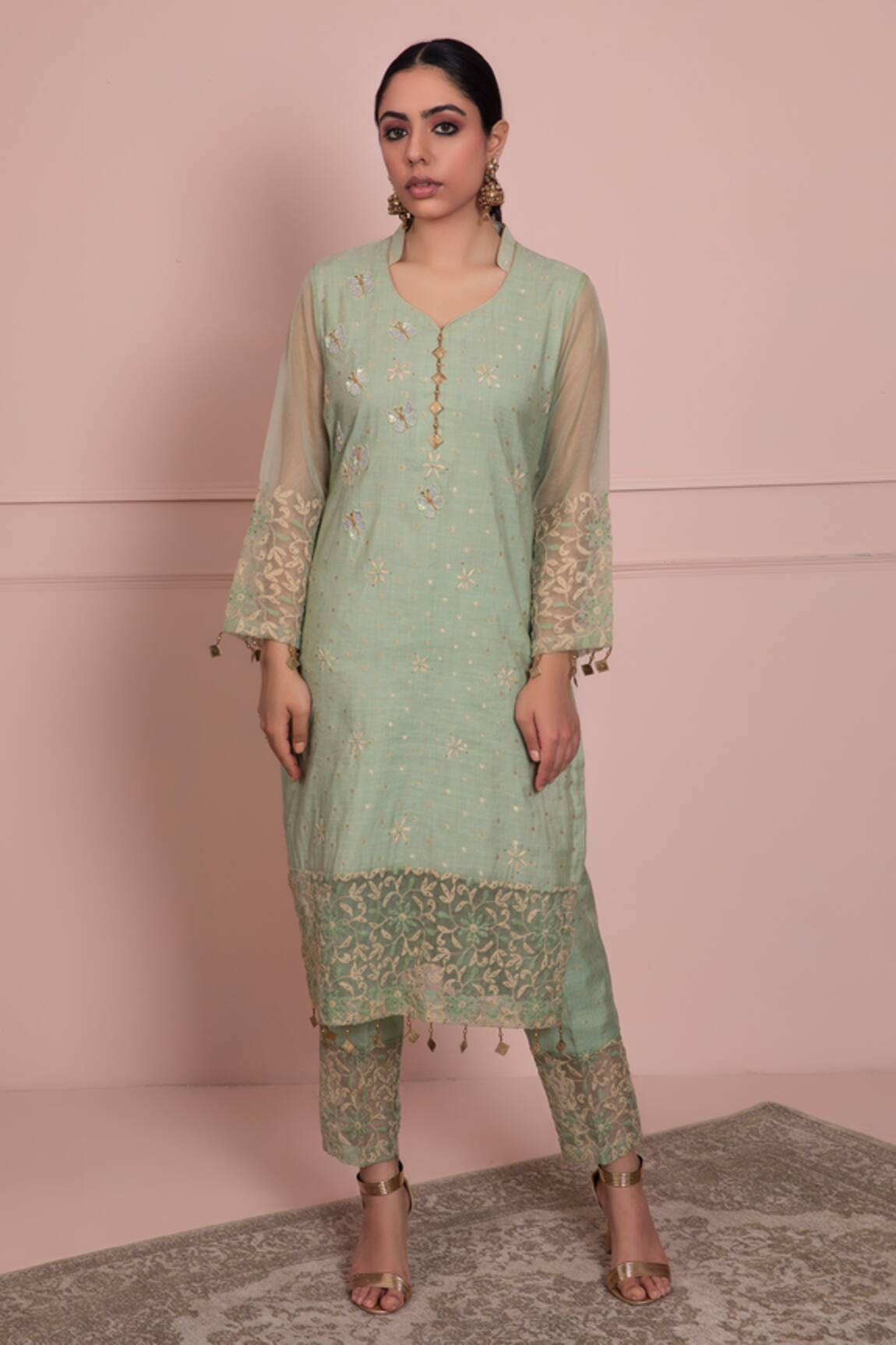 Ruh Clothing Chikankari Chanderi Kurta & Pant Set