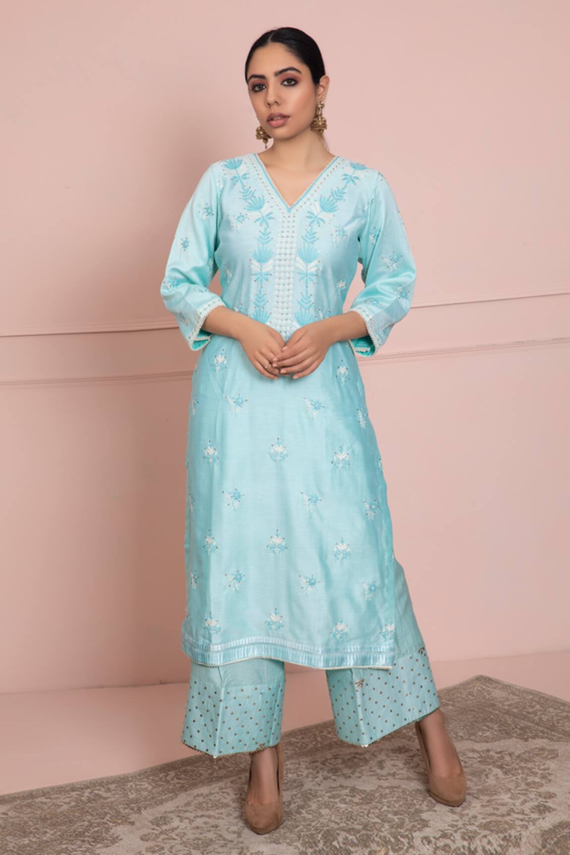 Ruh Clothing Chikankari Chanderi Kurta & Pant Set