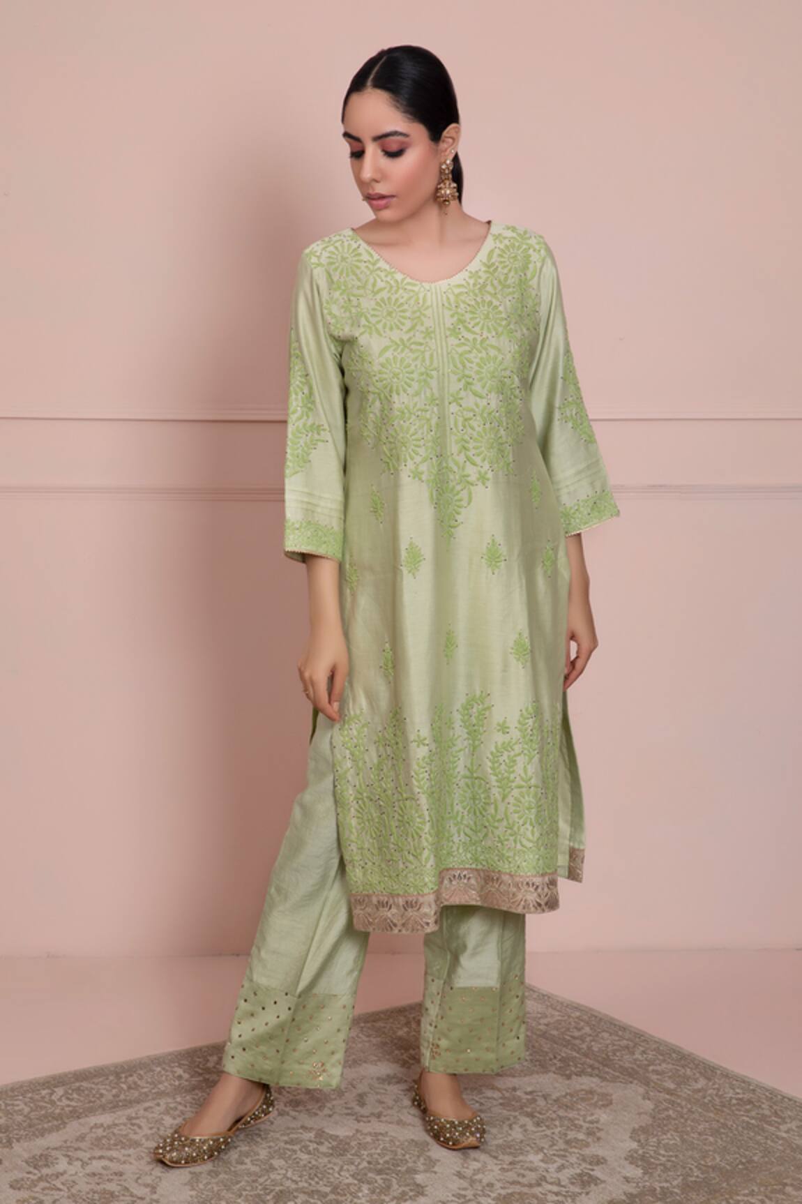 Ruh Clothing Chikankari Chanderi Kurta & Pant Set