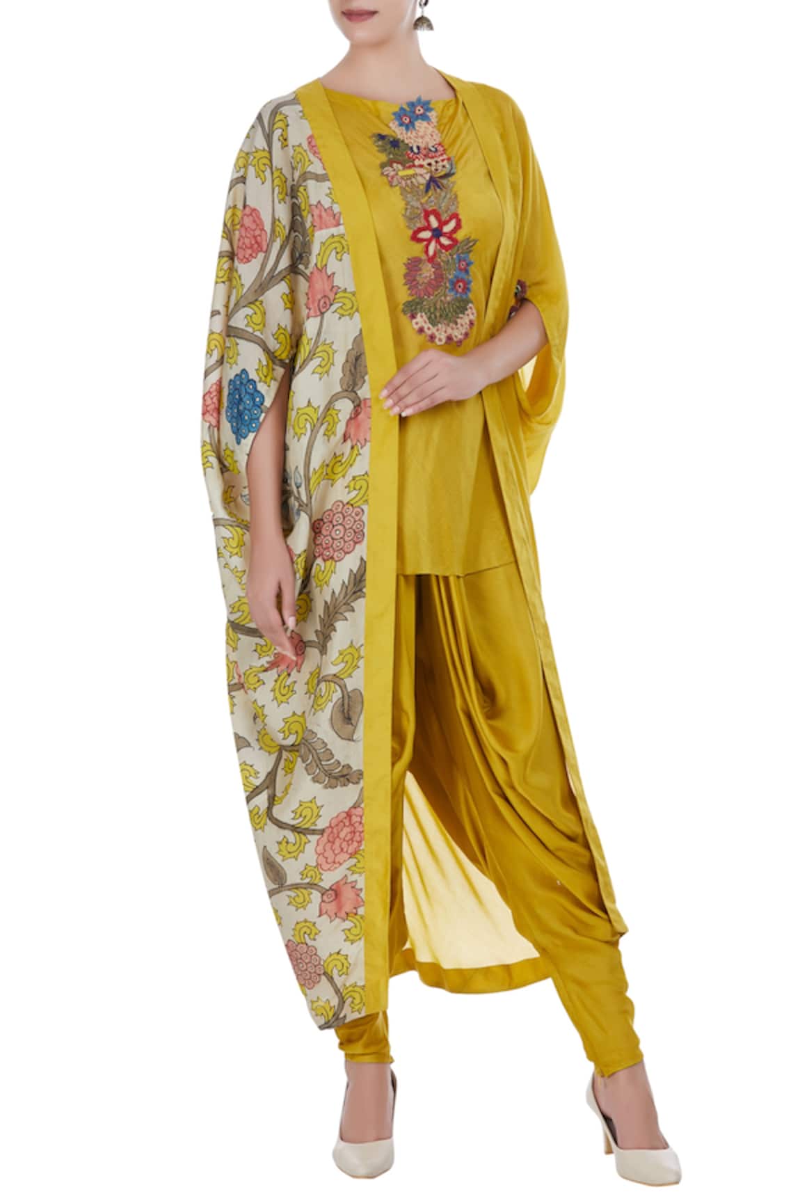Divya Sheth Kalamkari hand-painted cape with blouse & dhoti pants