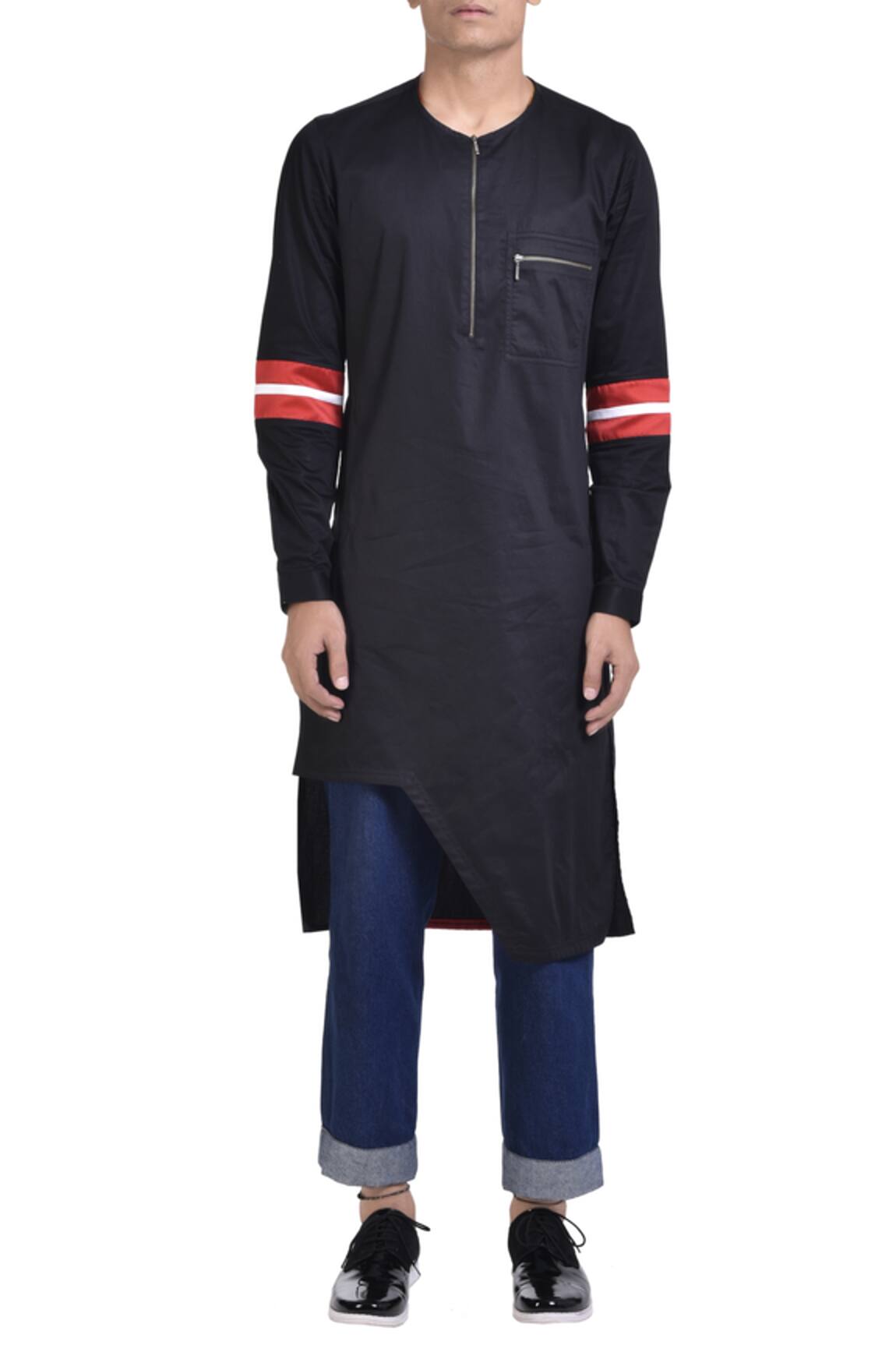 NoughtOne Cotton asymmetric zipper kurta 