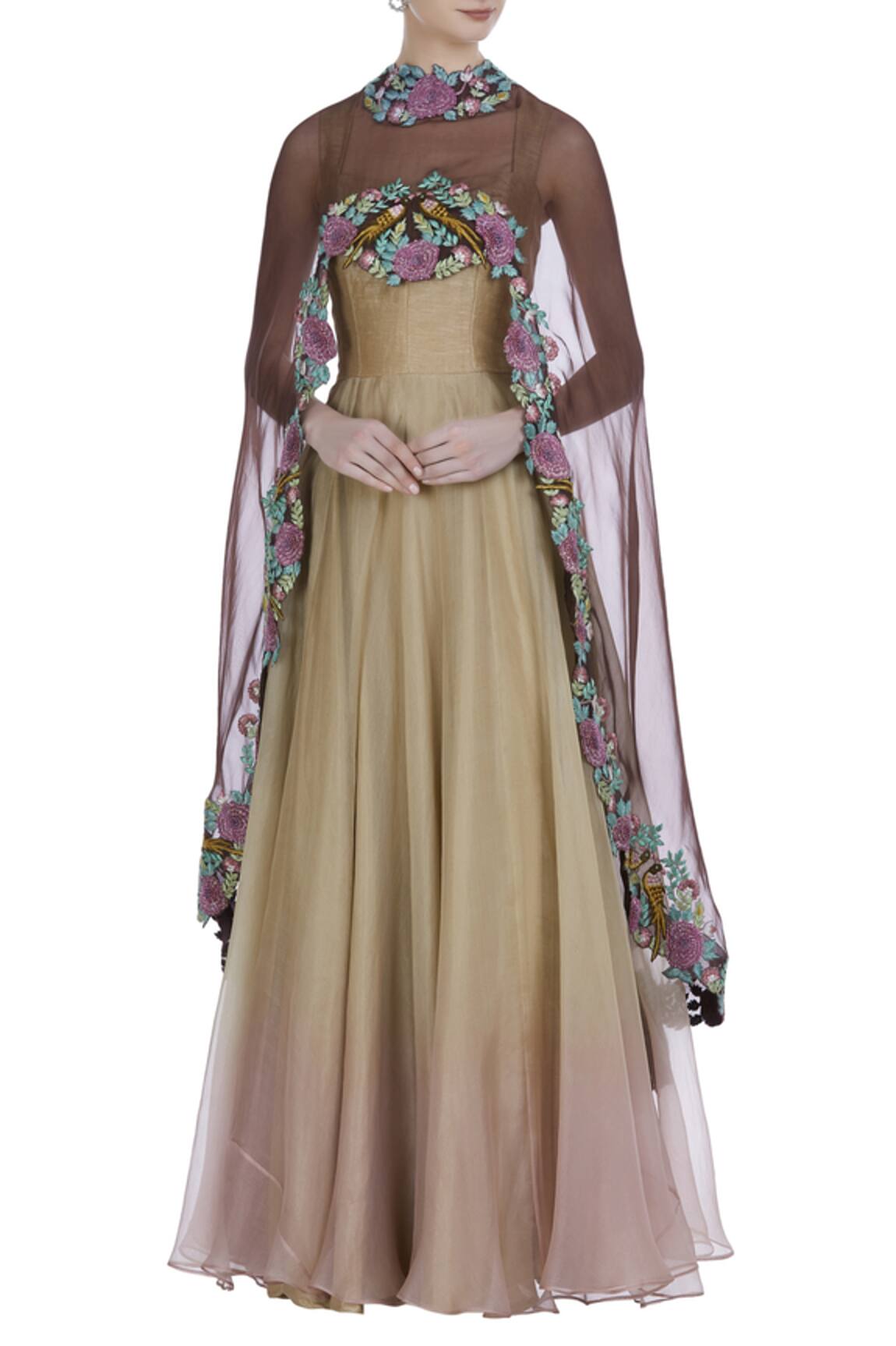 Incheetape Gown with Embroidered Cape