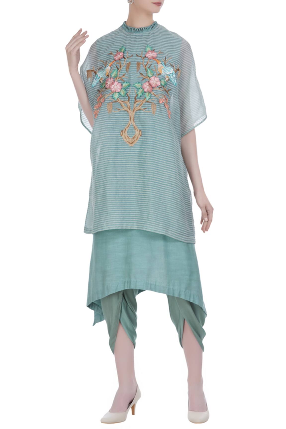 Incheetape Hand embroidered cape with kurta and dhoti pants