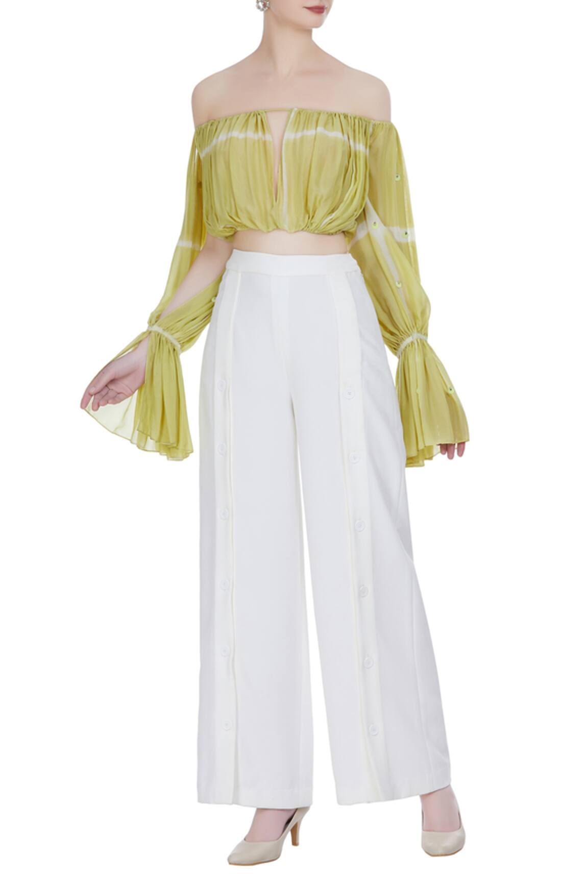 Babita Malkani Tie-dye cutout off-shoulder crop top with high-waist pants 