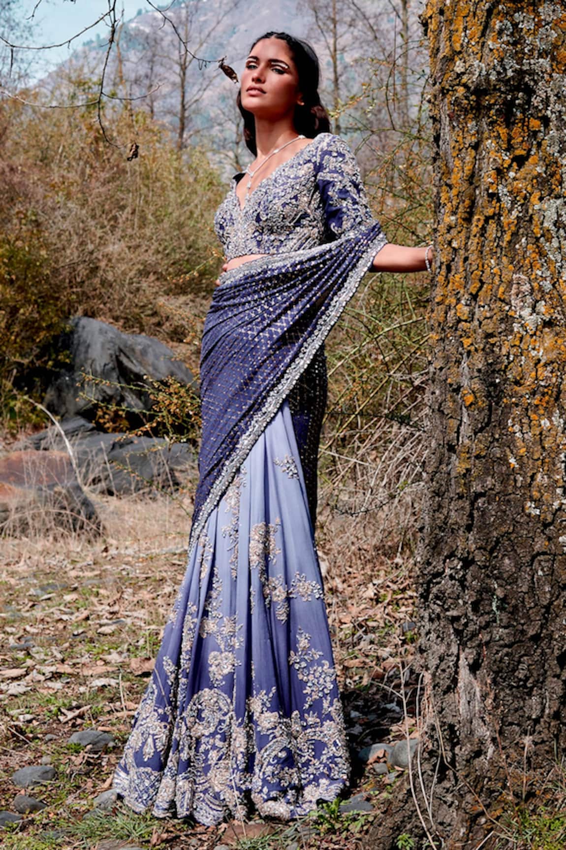 Dolly J Ruanna Chiffon Kalidar Saree With Blouse 
