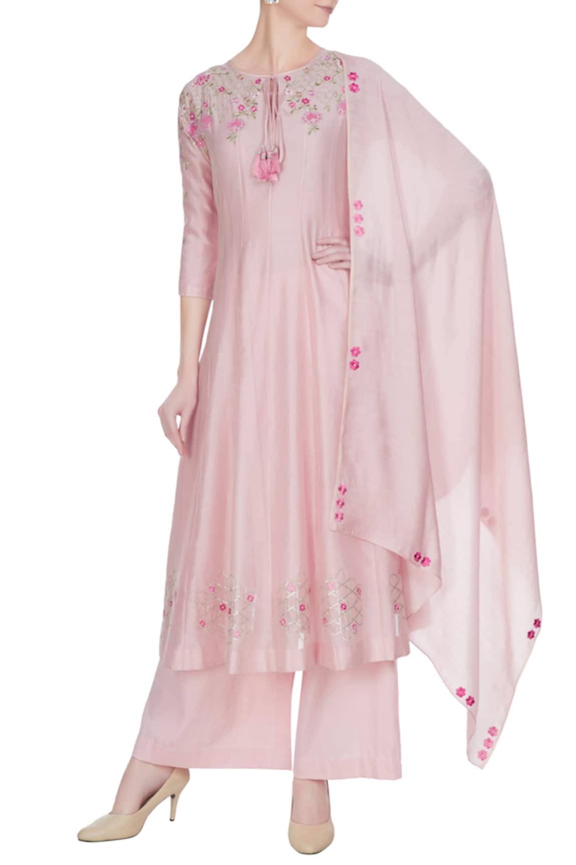 Rajat & Shraddha Rose pink chanderi silk thread embroidered kurta set