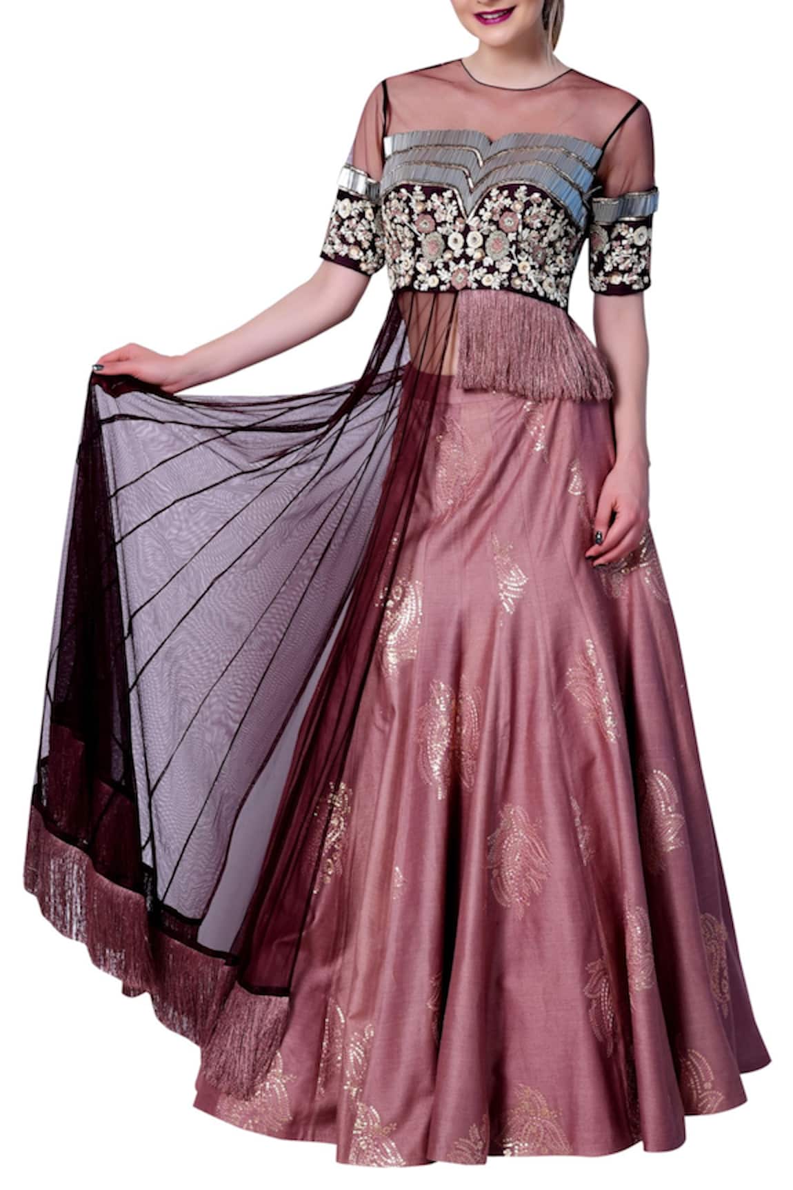 Vedangi Agarwal Half jacket style top with embroidered skirt