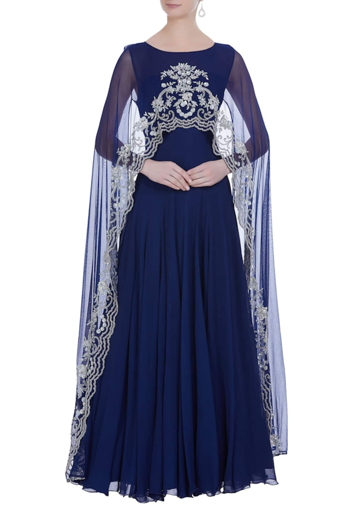 Malasa Hand embroidered cutdana cape layer anarkali gown with churidar