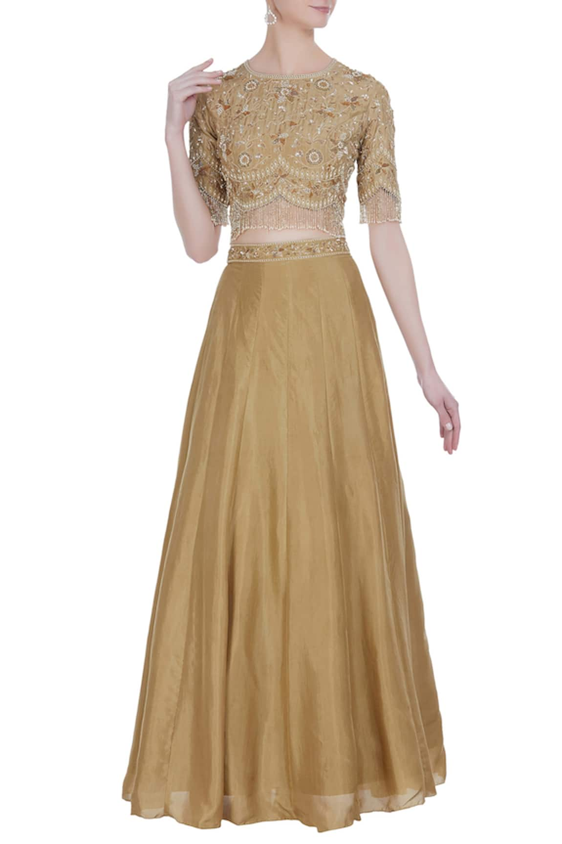 Malasa Raw silk & georgette hand embroidered sequin lehenga with blouse