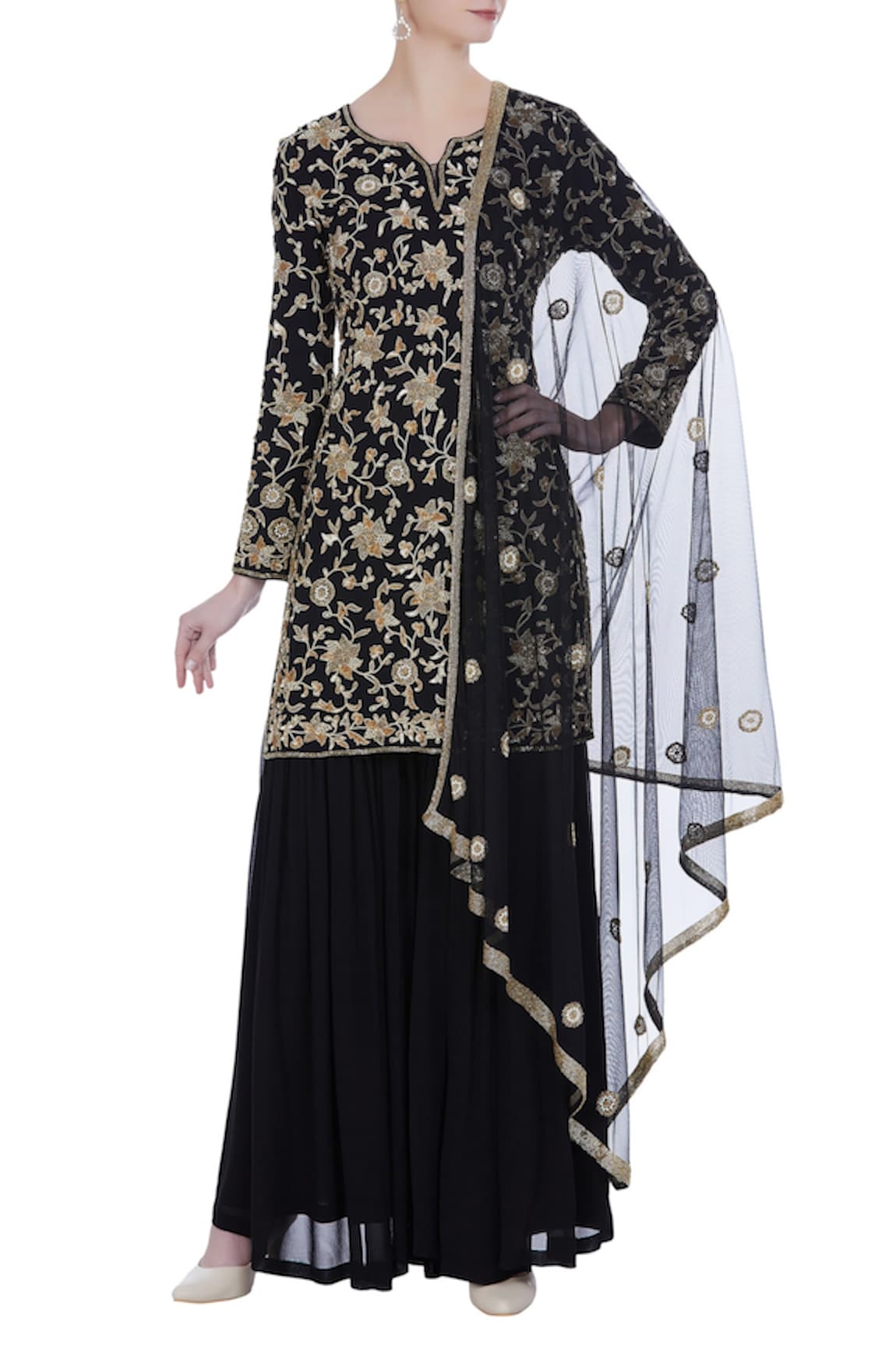 Malasa Hand embroidered pearl & sequin kurta-sharara set