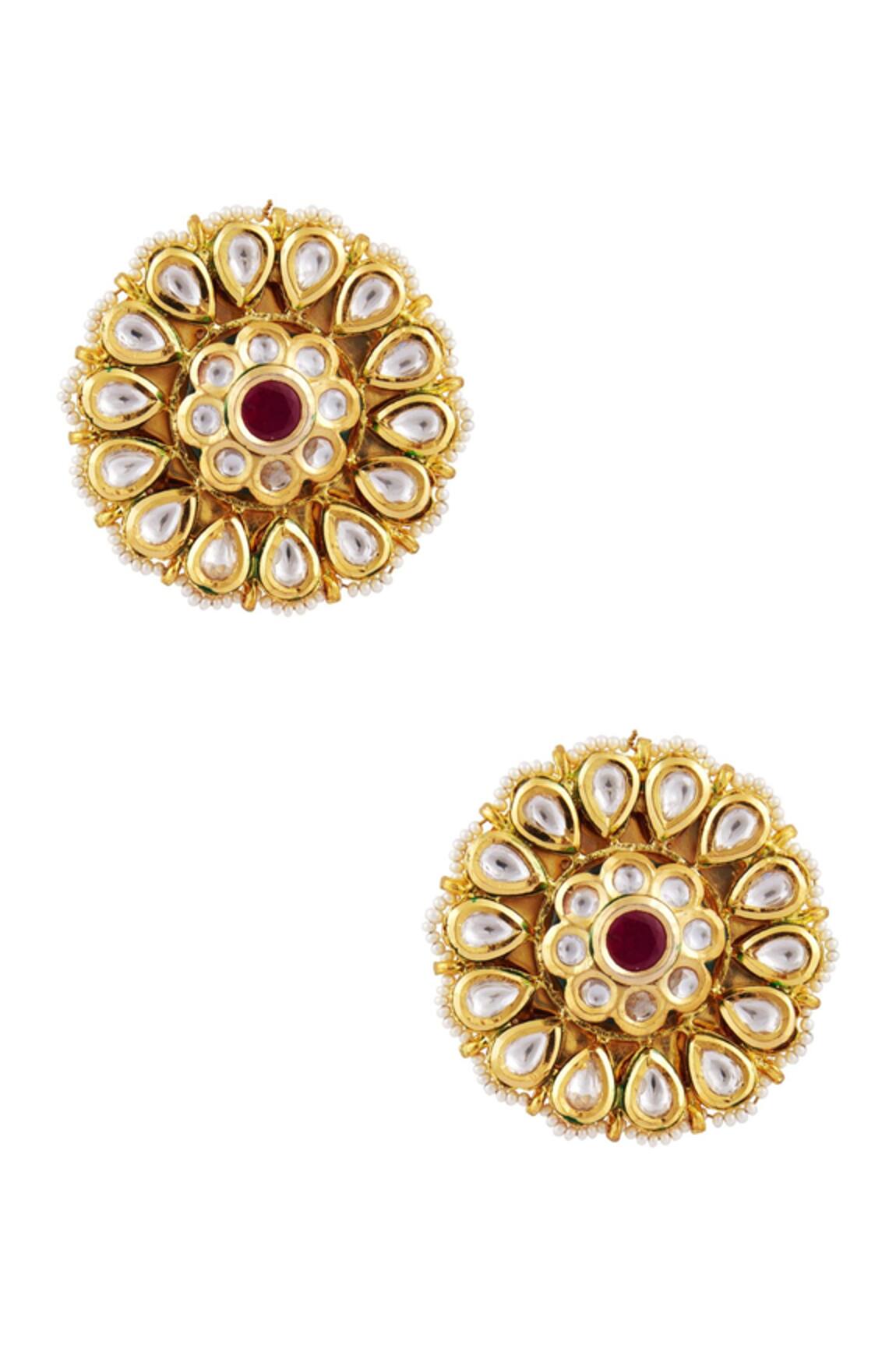 Moh-Maya by Disha Khatri Kundan & pearl floral stud earrings