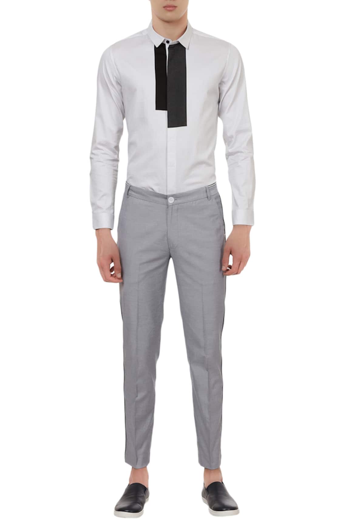 Buy Lacquer Embassy Grey Nautical Slim Fit Cotton Twill Trousers Online   Aza Fashions