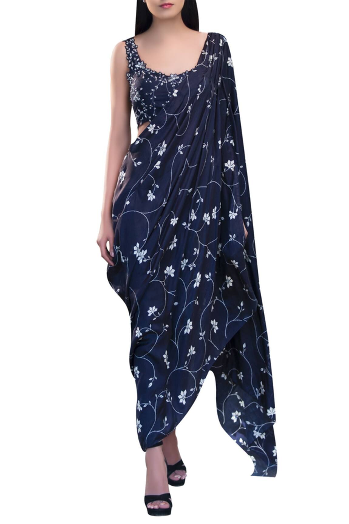 Sana Barreja Draped style concept saree with pants & cutwork embroidered blouse