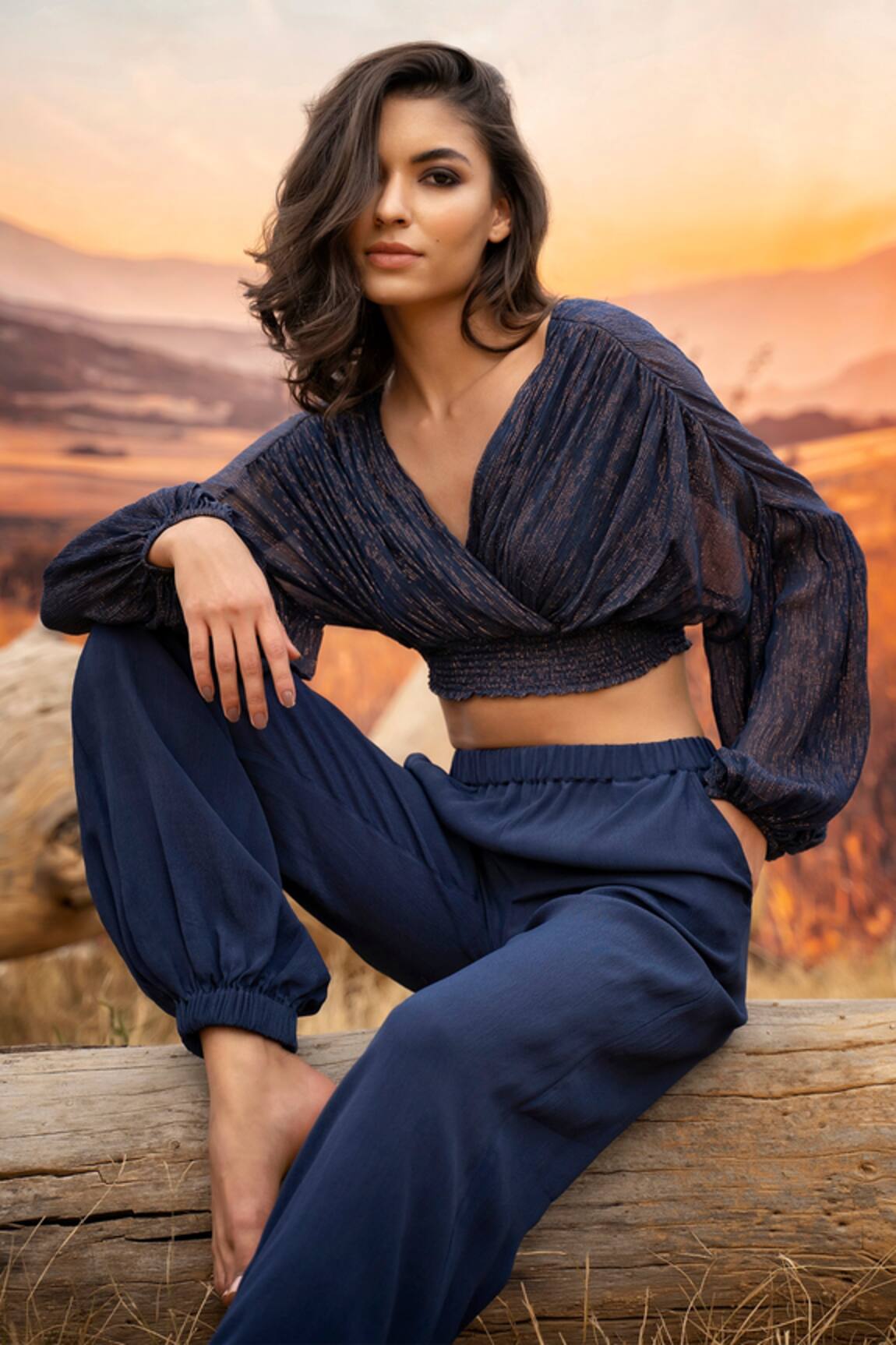 Amrta By Guneet Kondal Riviera Pleated Top & Pant Set