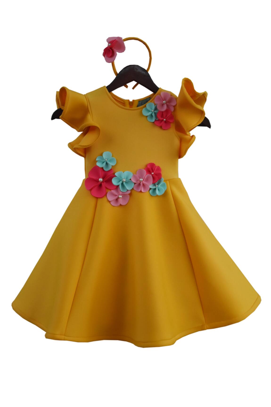 Fayon Kids Ruffle sleeves dress with flower motif embroidery