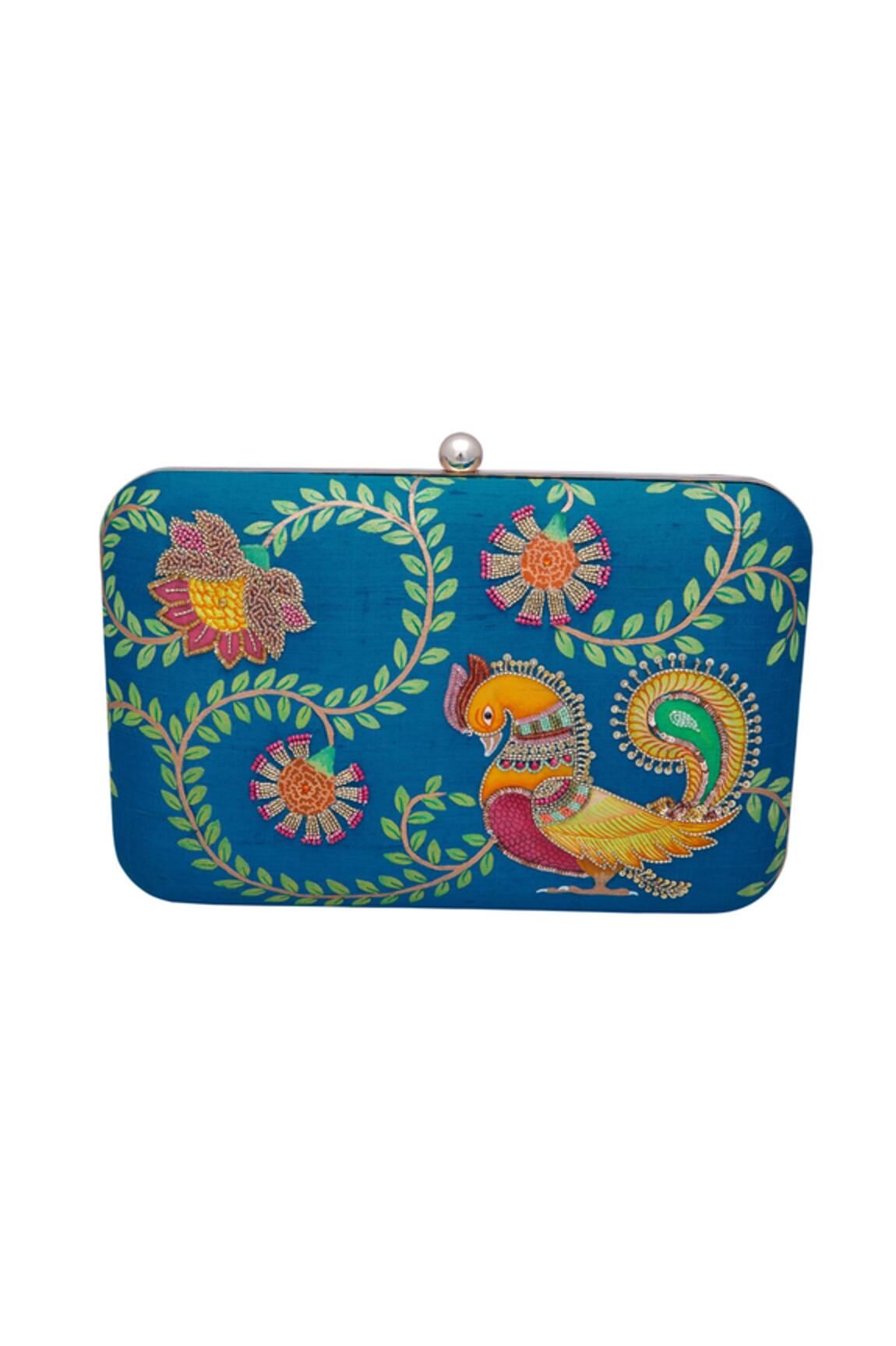 Crazy Palette Turquoise blue hand painted clutch