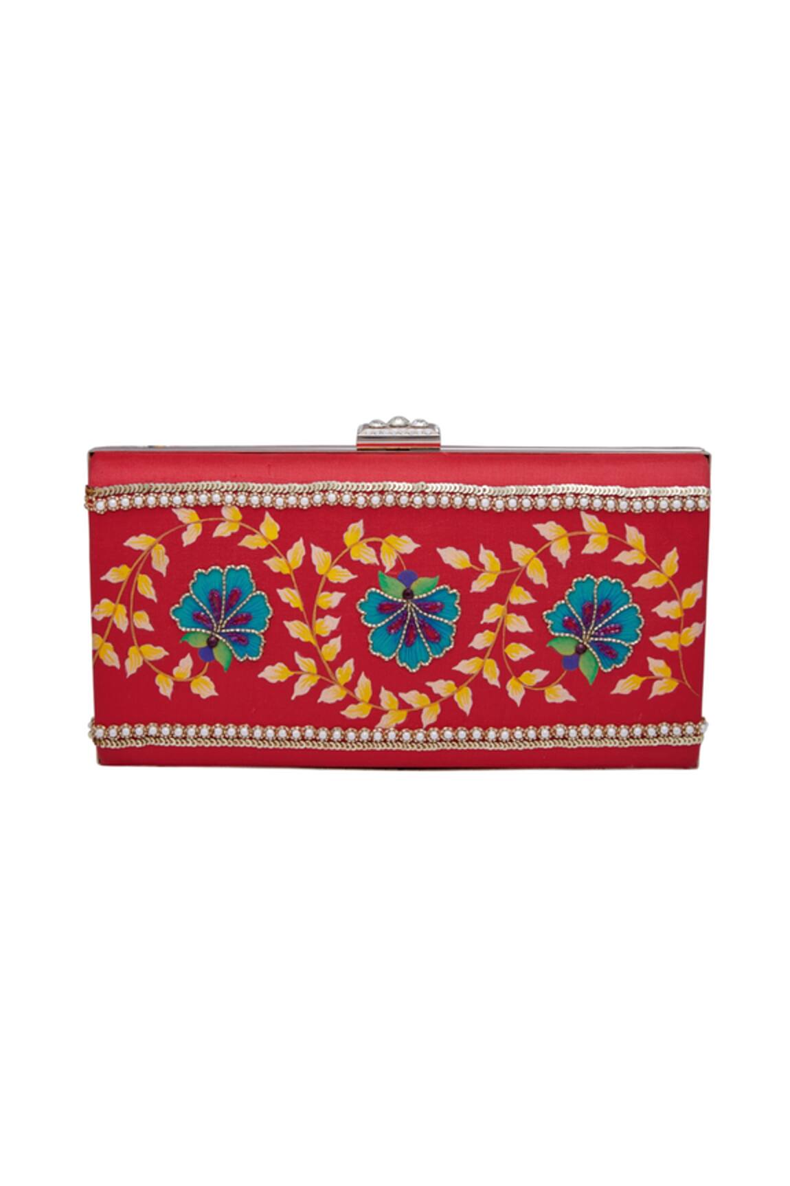 Crazy Palette Floral hand painted and embroidered box clutch