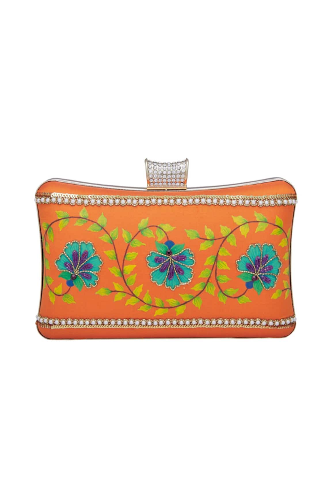 Crazy Palette Floral motifs embroidered box clutch