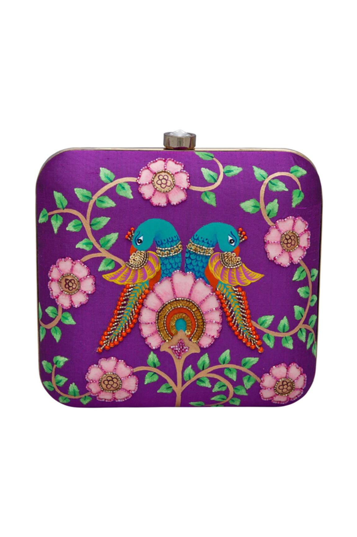 Crazy Palette Embroidered brocade square box clutch